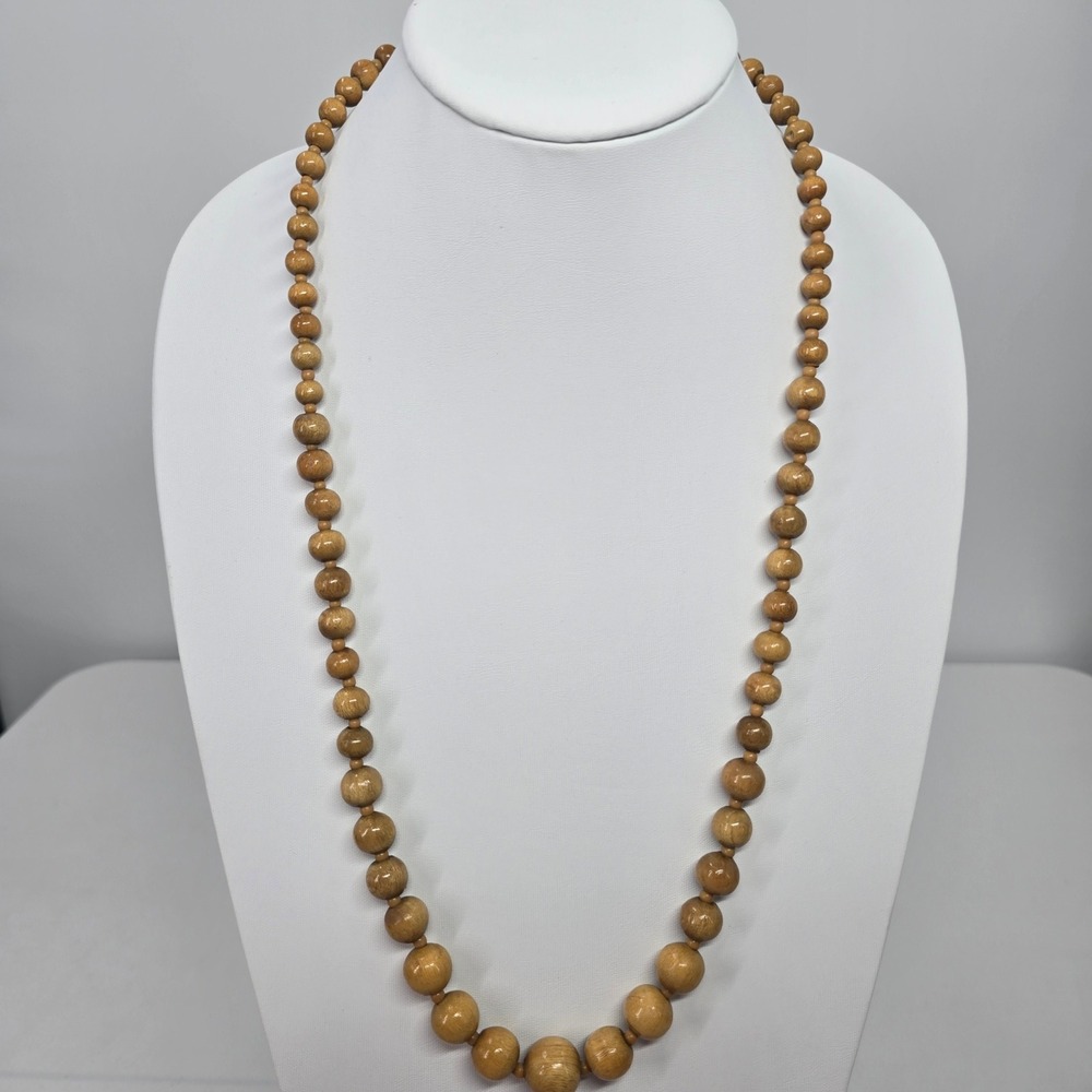 Vintage Graduated Wood Bead Necklace Brown Boho Natural Earthy Round Strand 30in - Picture 5 of 5